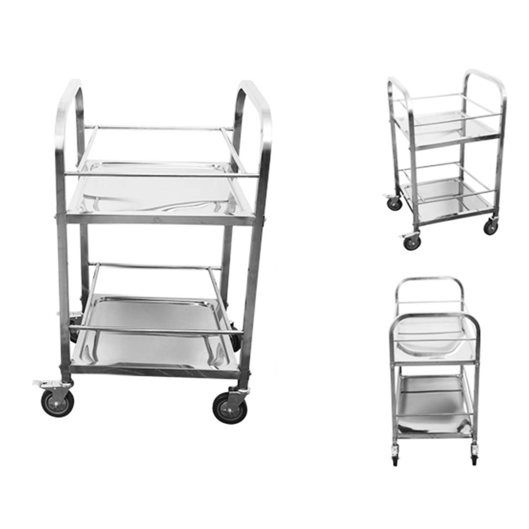 NNEAGS 2 Tier 500x500x950 Stainless Steel Square Tube Drink Wine Food Utility Cart