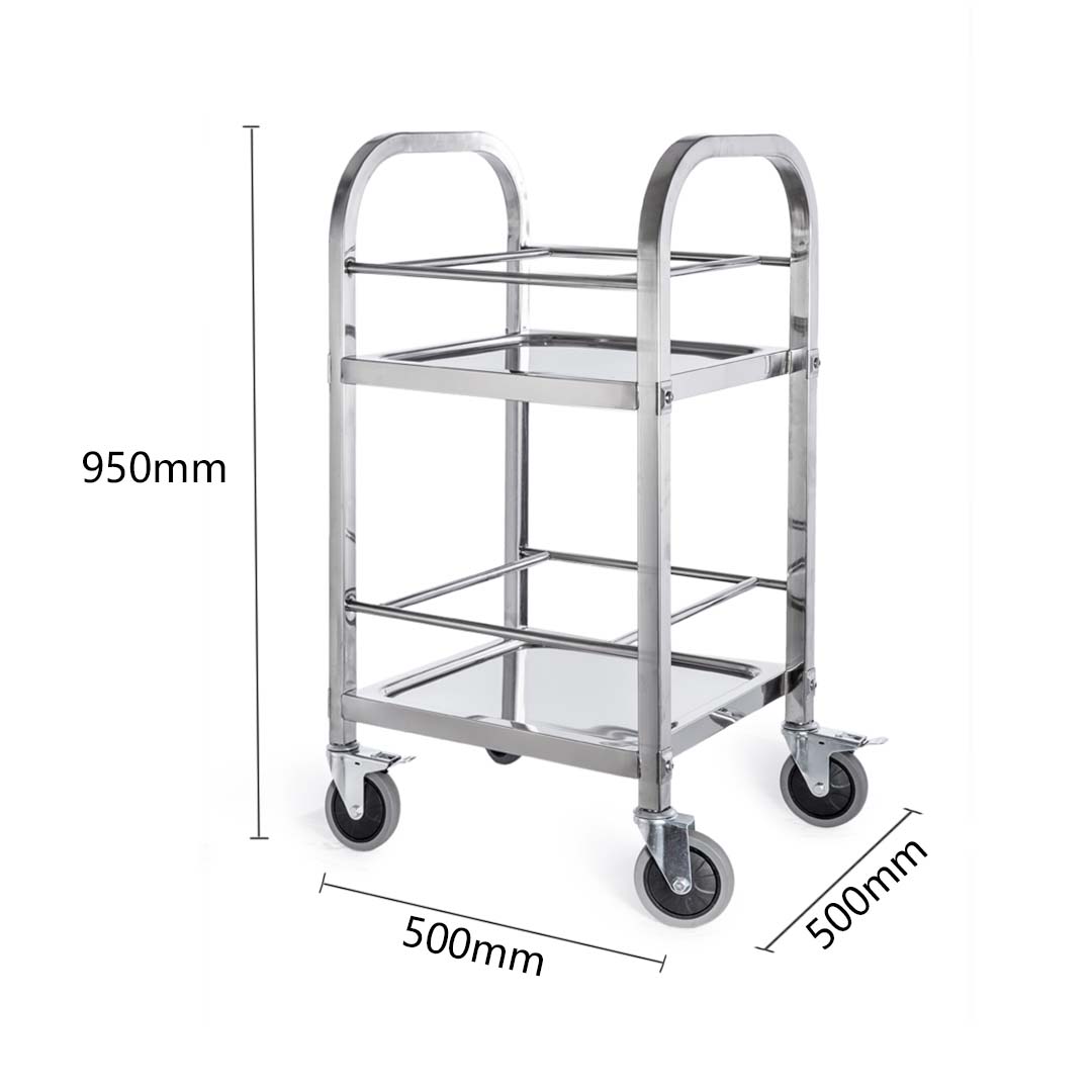 NNEAGS 2 Tier 500x500x950 Stainless Steel Square Tube Drink Wine Food Utility Cart