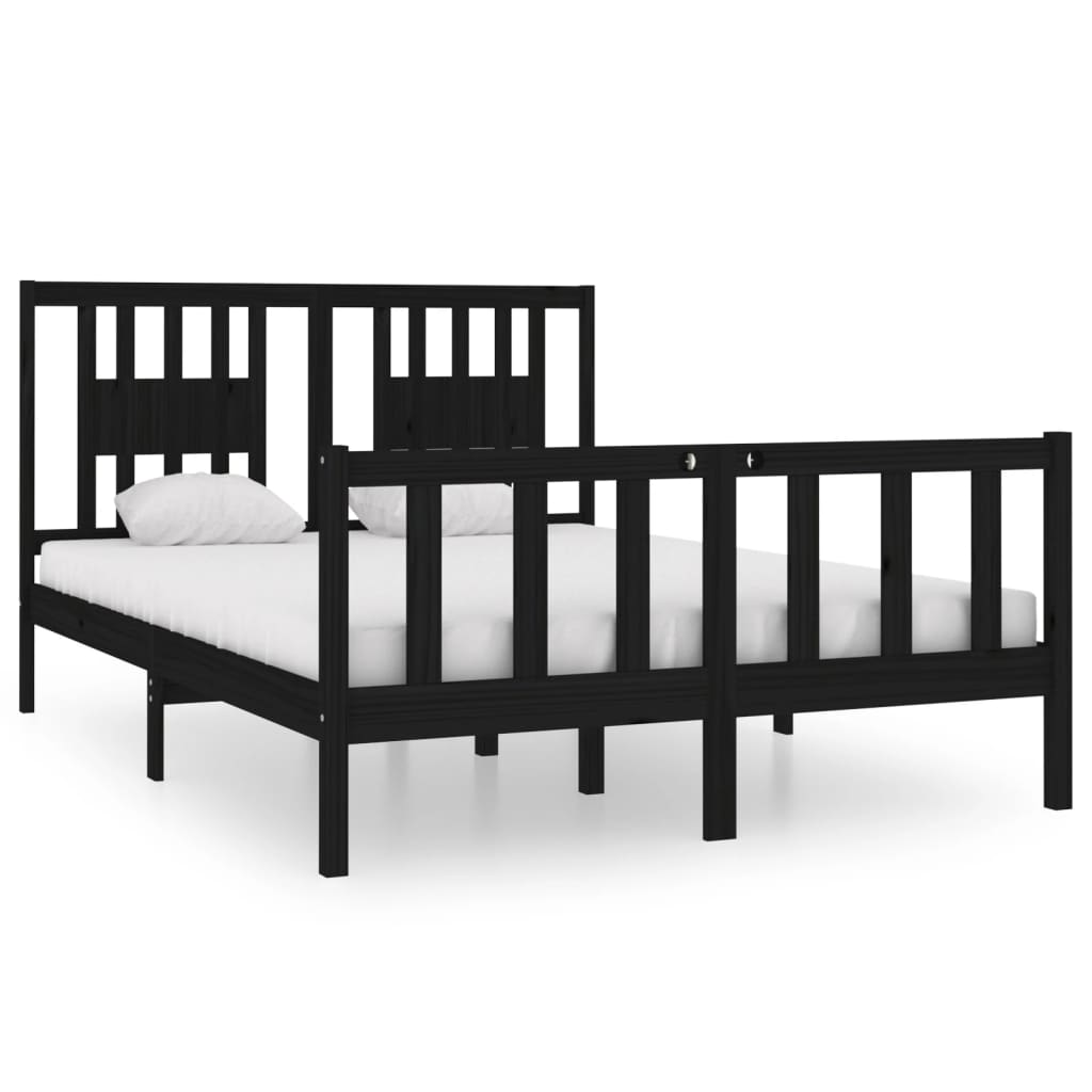 NNEVL Bed Frame Black Solid Wood 137x187 Double Size