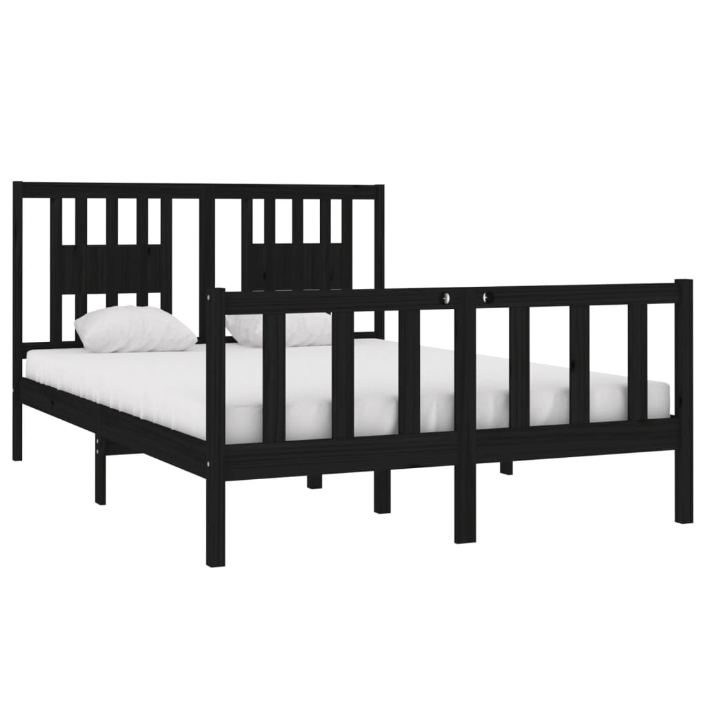 NNEVL Bed Frame Black Solid Wood 137x187 Double Size