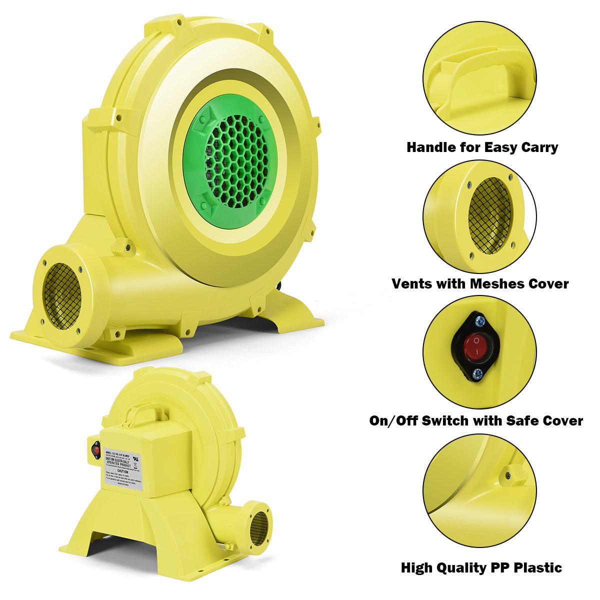 NNECW 750W Commercial Air Blower Pump Fan for Inflatable Bounce House